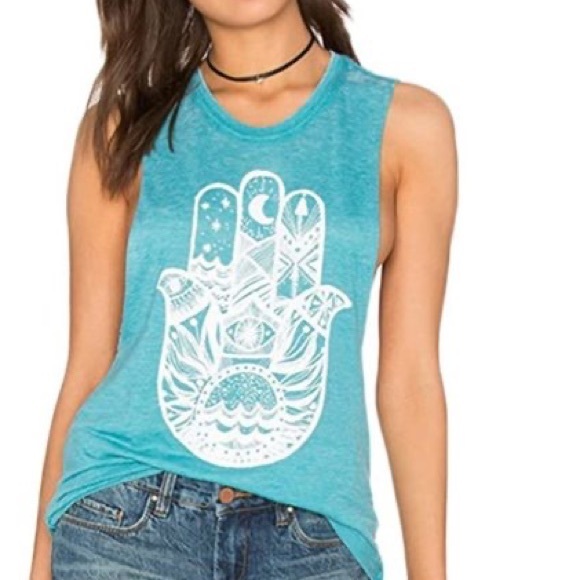 Spiritual Gangster Tops - Spiritual Gangster Hamsa Waves Burnout Tank